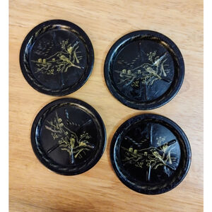 Set of 4 MCM Vintage Black and Gold Asian Style Drink Coasters